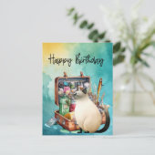 猫 釣り好きの誕生日 釣り ポストカード (スタンド正面)