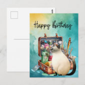 猫 釣り好きの誕生日 釣り ポストカード (正面/裏面)