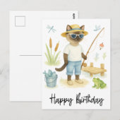 猫 釣り愛好家の誕生日 釣り ポストカード (正面/裏面)