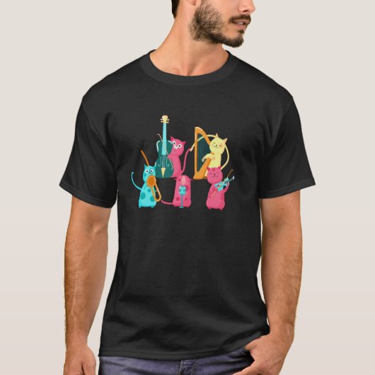 猫 音楽家 楽器 プレーヤー 笑える 動物 音楽 Tシャツ (正面)