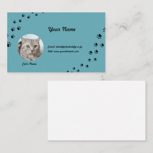 猫（飼い猫）の写真と名前が入れられる 名刺 (正面/裏面)