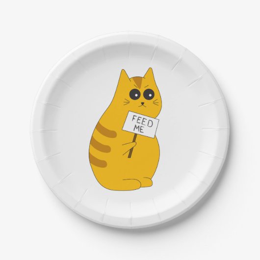 猫「餌をくれ」紙皿; 笑えるテーブルウェア ペーパープレート (正面)