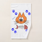 猫+魚+骨+青い+足のバスルームタオルセット バスタオルセット (ハンドタオル)