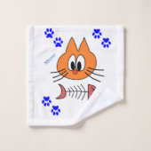 猫+魚+骨+青い+足のバスルームタオルセット バスタオルセット (ウォッシュタオル)