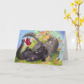 猫、（鳥）ショウジョウコウカンチョウおよびバラは/健康なカードを得ます カード (黄色い花)