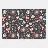 猫・鳥・花・アイスクリーム包装紙セット ラッピングペーパーシート (正面)