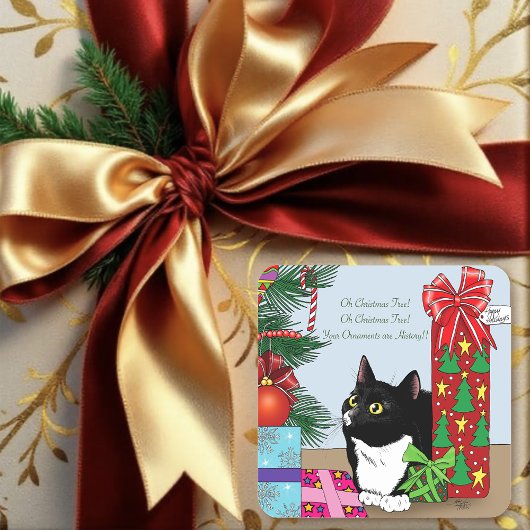 猫,黒,白,タキシード猫,クリスマスおもしろい, h スクエアシール