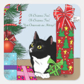 猫,黒,白,タキシード猫,クリスマスおもしろい, h スクエアシール (正面)