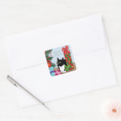 猫,黒,白,タキシード猫,クリスマスおもしろい, h スクエアシール (封筒)