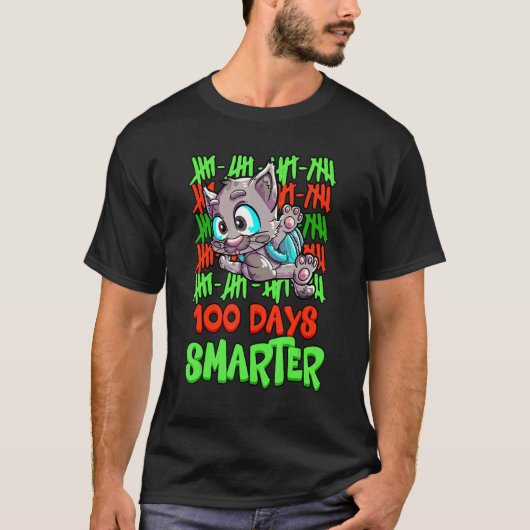 猫 100日目の学校 100日目でさらに賢く Tシャツ (正面)