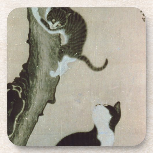 猫、17世紀(絹のインク) コースター (正面)