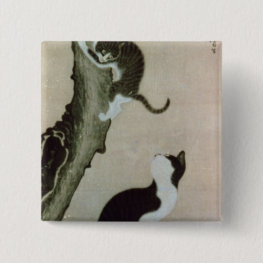 猫、17世紀(絹のインク) 缶バッジ (正面)
