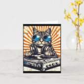 猫 DJ ヘッドホン ターンテーブル ヴィンテージ ミュージック EDM メンズ W カード (黄色い花)