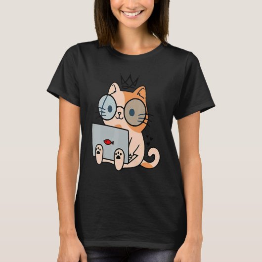 猫 nerd にゃんとパソコン tシャツ (正面)
