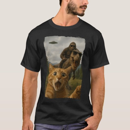 猫+T+レックス+ビッグフット+UFO Tシャツ (正面)