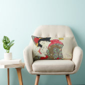 猫、Tsukioka Yoshitoshiを持つ日本のな女の子 ランバークッション (椅子)