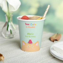 猫「Two Cute to Handle」2歳の誕生日ミントグリーン 紙コップ
