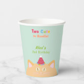 猫「Two Cute to Handle」2歳の誕生日ミントグリーン 紙コップ (正面)