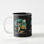 猫 UFO エイリアン 超常現象 楽しいセルフィー ツートーンマグカップ (左)