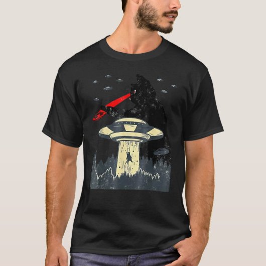 猫 UFO 黒猫 猫 Tシャツ 猫 グラフィック 猫 レーザー E (正面)