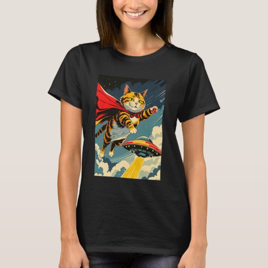 猫+UFO+Tシャツ かわいいマント猫と Tシャツ (正面)