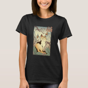 猫 vs. 桜 和モダンアートのマッシュアップ tシャツ