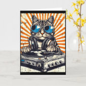 猫DJヘッドフォンターンテーブルヴィンテージ音楽EDM メンズ カード (黄色い花)