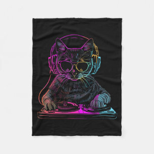 猫DJ EDM テクノハウスミュージック ねこ好きのための面白いデザイン フリースブランケット