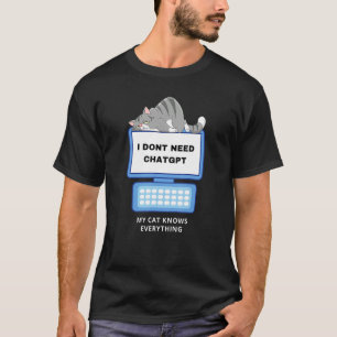 猫GPTが動くAI猫Tシャツ 涼しい怠け猫が使うコンピューター Tシャツ
