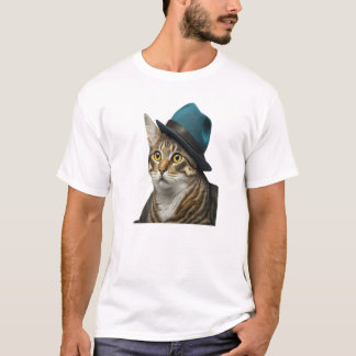 猫inフェドーラメンズベーシックTシャツデザイン Tシャツ