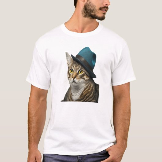 猫inフェドーラメンズベーシックTシャツデザイン Tシャツ (正面)