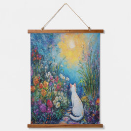 猫inフローラガーデン – 印象派アート 吊り下げ型タペストリー