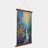 猫inフローラガーデン – 印象派アート 吊り下げ型タペストリー (傾斜あり)