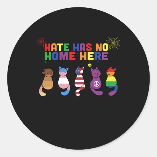 猫Lgbt Hate Has No Home Hereステッカー ラウンドシール (正面)