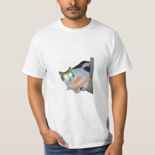 猫Oランタンからのハッピーハローウィン Tシャツ (正面)