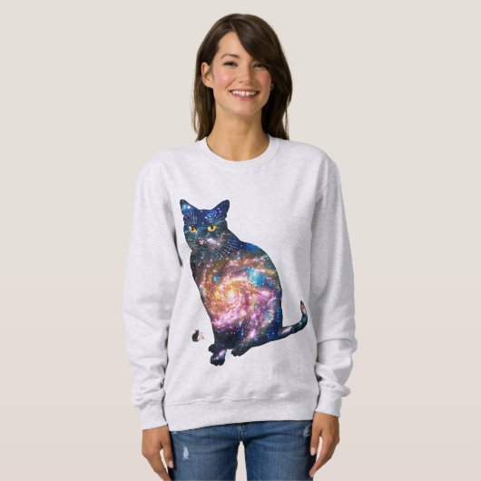 猫Tシャツの輝く宇宙 スウェットシャツ (正面フル)