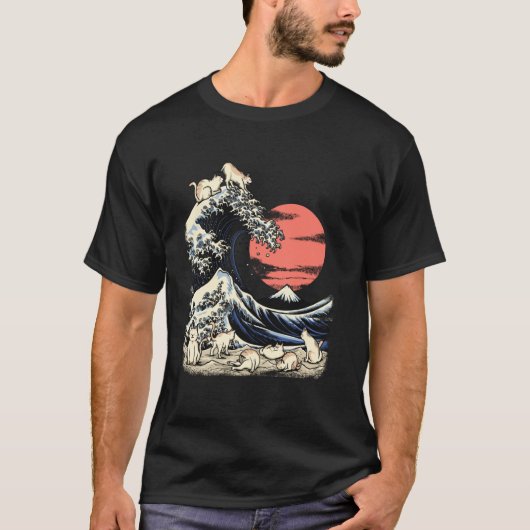 猫Tシャツ 和風猫 神奈川沖波奈 冨嶽三十六景 北斎 キテ Tシャツ (正面)
