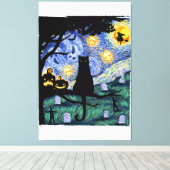 猫Tシャツ、怖い夜猫Tシャツ、ヴァンゴッホギフトハ キャンバスプリント (インサイチュ (ウッドフロア))