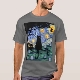 猫Tシャツ、怖い夜猫Tシャツ、ヴァンゴッホギフト、ハ Tシャツ