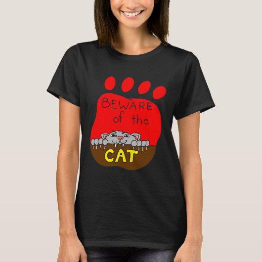 猫Tシャツ、猫おもしろいシャツ、ZFJGに用心 Tシャツ (正面)