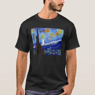 猫T、星の夜猫、女猫、ヴァン・ゴッホ Tシャツ