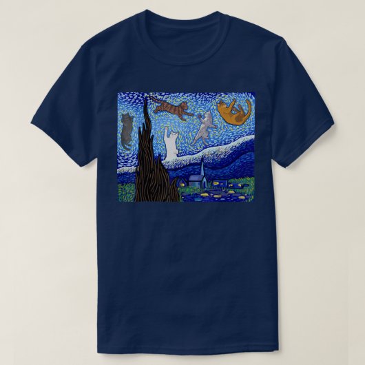 猫T、猫好き、星空の夜猫 Tシャツ (デザイン正面)