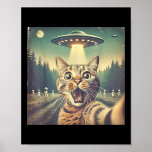 猫UFOセルフィーアート 面白い猫エイリアン ポスター