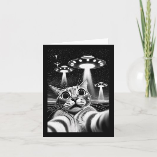 猫Ufo侵入おもしろいミームレトロエイリアン猫Ufo Se カード (正面)