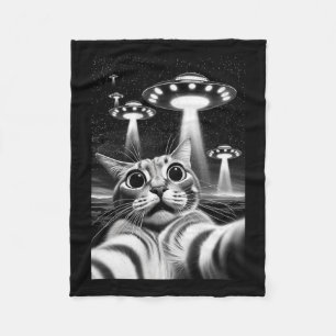 猫Ufo侵入おもしろいミームレトロエイリアン猫Ufo Se フリースブランケット