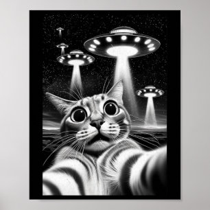 猫Ufo侵入おもしろいミームレトロエイリアン猫Ufo Se ポスター