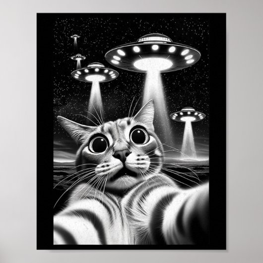 猫Ufo侵入おもしろいミームレトロエイリアン猫Ufo Se ポスター (正面)