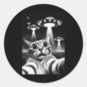 猫Ufo侵入おもしろいミームレトロエイリアン猫Ufo Se ラウンドシール