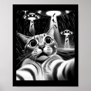 猫UFO侵攻 _ 面白い猫ミーム レトロエイリアン猫 ポスター