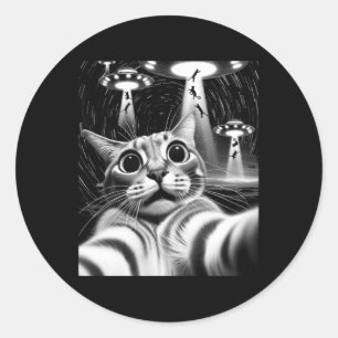 猫Ufo侵略_猫おもしろいミームレトロエイリアン猫 ラウンドシール